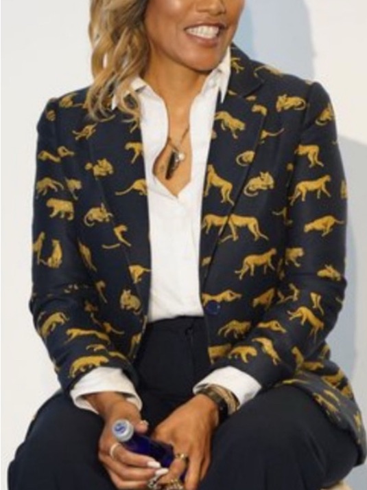 Vilagallo Navy Blazer With Gold Animal Print